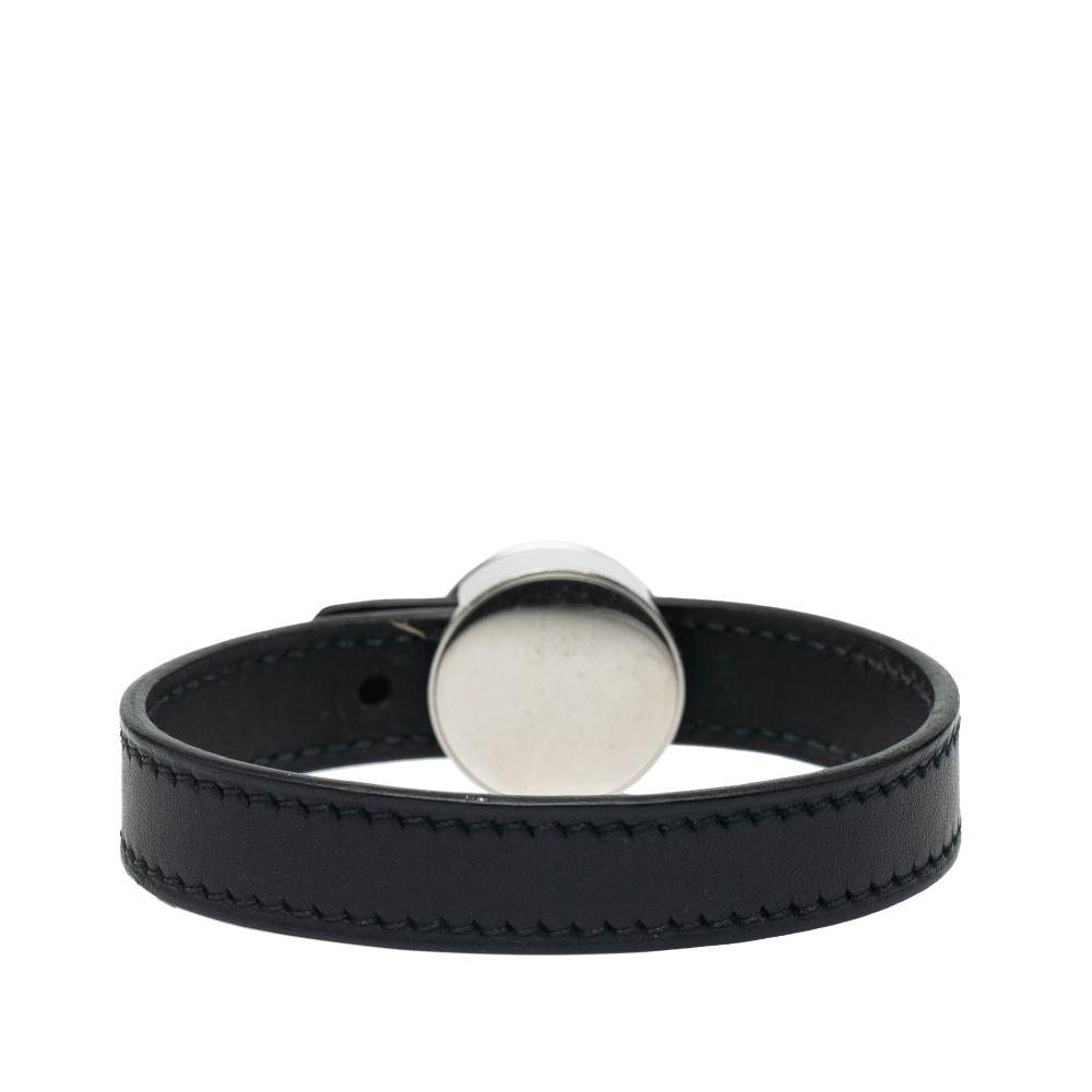 Hermès AB Hermès Black with Silver Calf Leather Swift Clou de Selle Looping Bracelet France