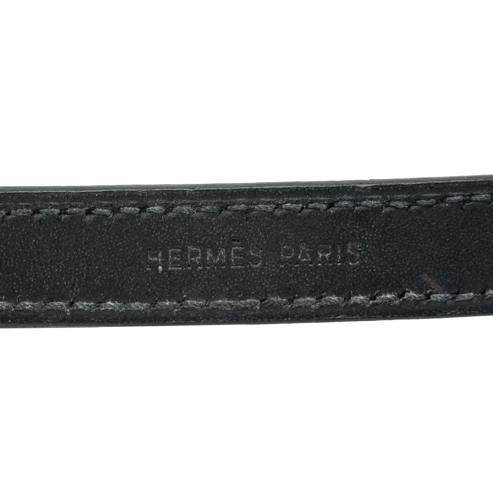 Hermès AB Hermès Black with Silver Calf Leather Swift Clou de Selle Looping Bracelet France