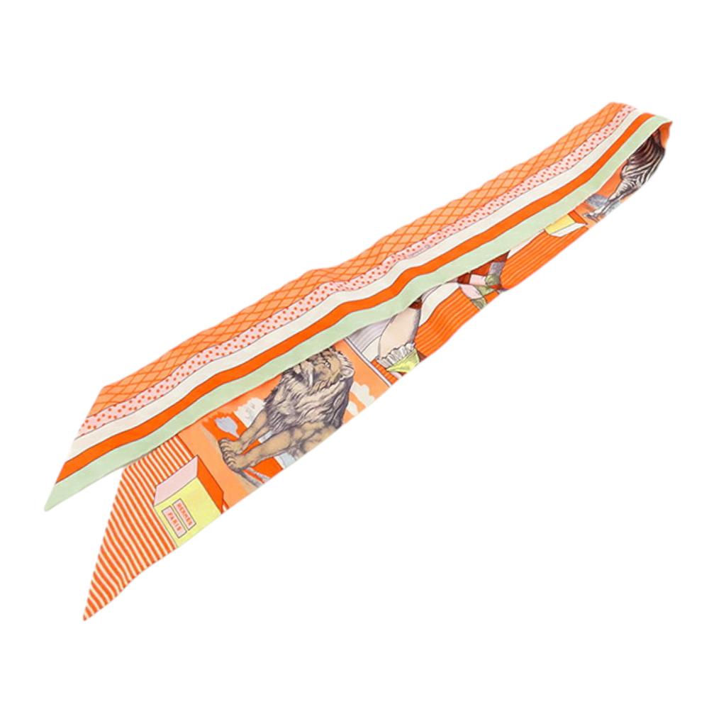 Hermès AB Hermès Orange Silk Fabric Grand Theatre Nouveau Twilly Scarf France