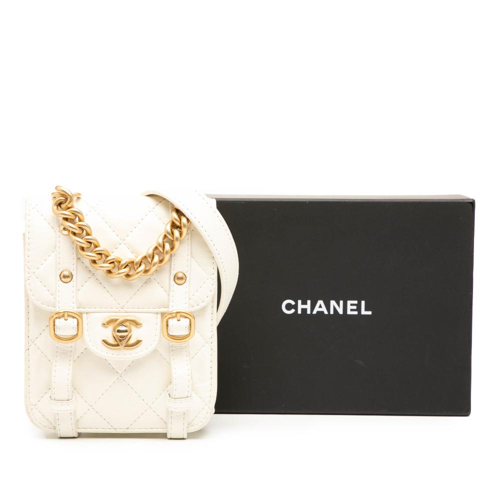 Chanel B Chanel White Ivory Calf Leather Mini Aged skin City School Flap France
