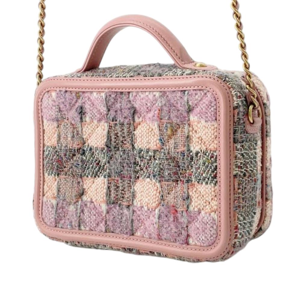 Chanel AB Chanel Pink Light Pink Tweed Fabric Small CC Filigree Vanity Case Italy