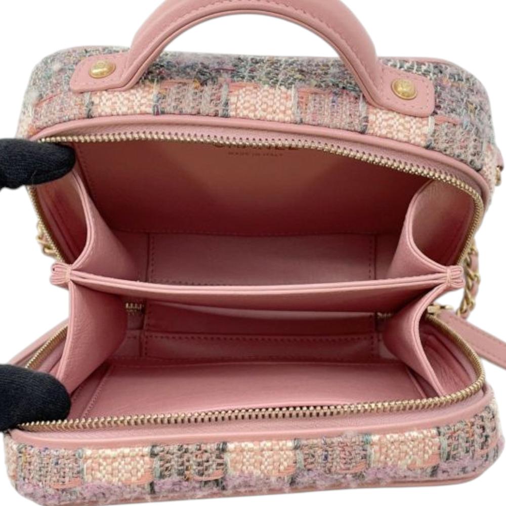 Chanel AB Chanel Pink Light Pink Tweed Fabric Small CC Filigree Vanity Case Italy