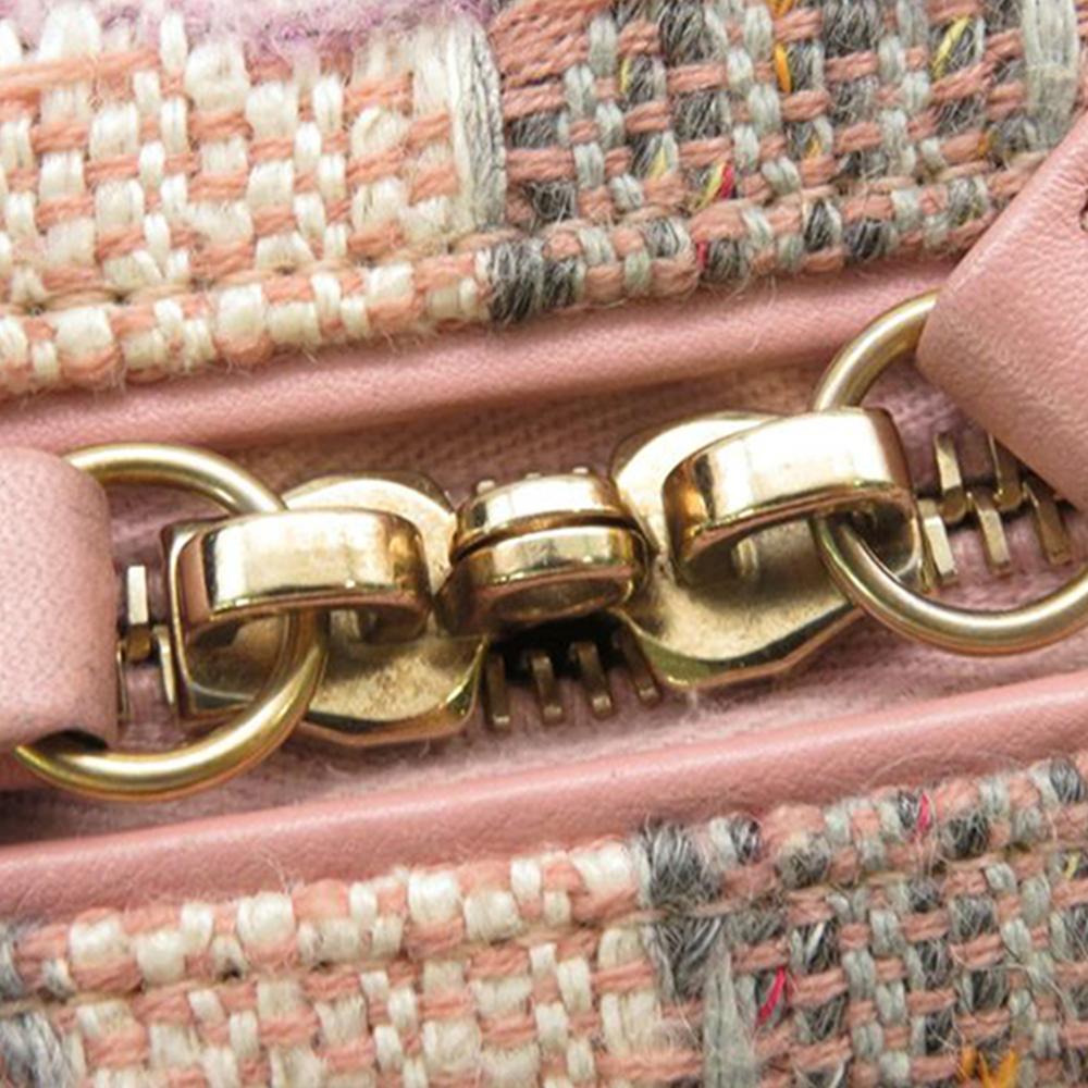 Chanel AB Chanel Pink Light Pink Tweed Fabric Small CC Filigree Vanity Case Italy