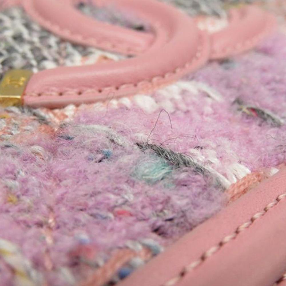 Chanel AB Chanel Pink Light Pink Tweed Fabric Small CC Filigree Vanity Case Italy