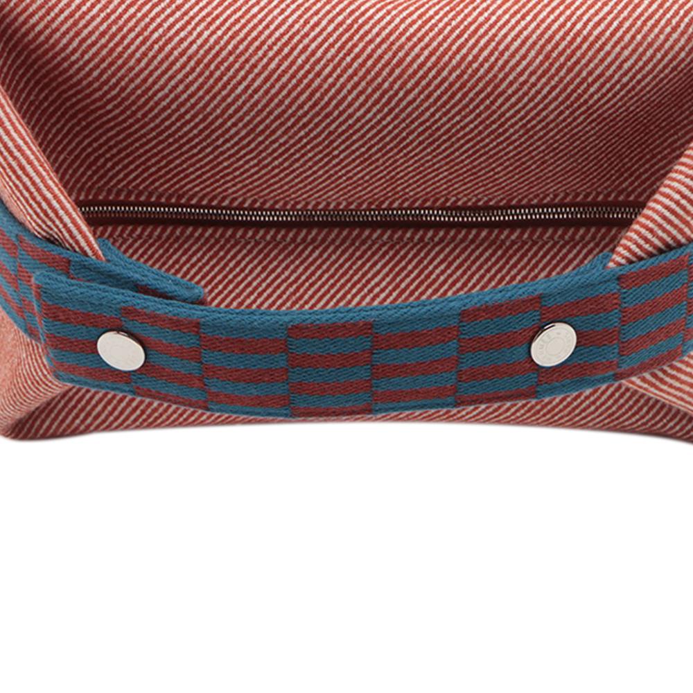 Hermès A Hermès Orange Red Orange with Blue Dark Blue Wool Fabric Large Bride A Brac H Natte Case France