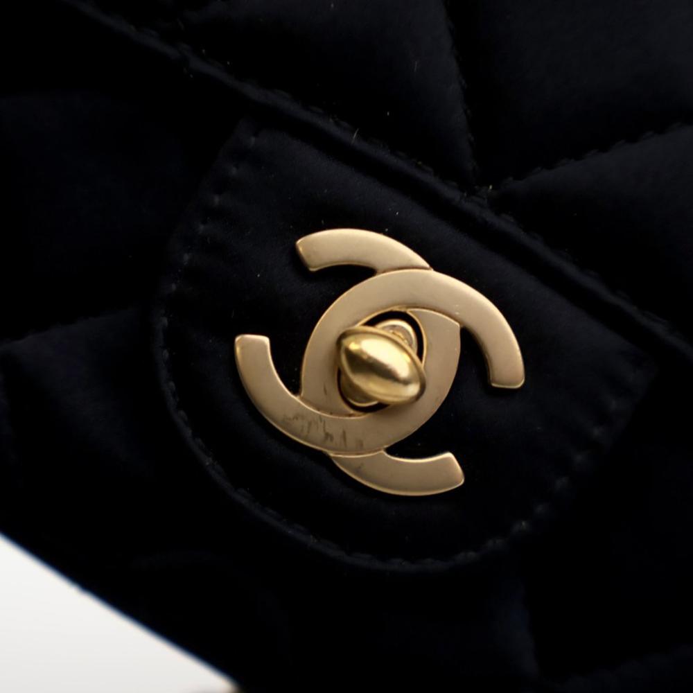 Chanel AB Chanel Black Satin Fabric Extra Mini Rectangular Classic Single Flap Italy