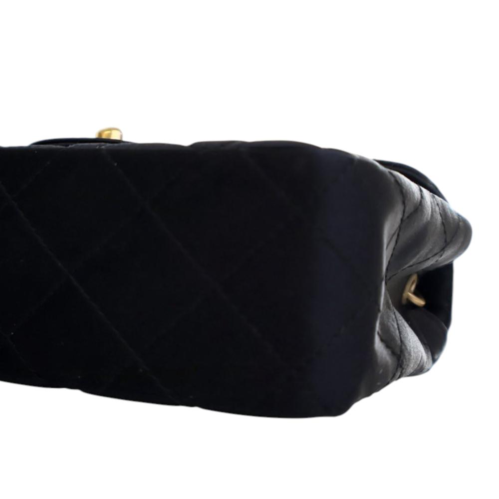 Chanel AB Chanel Black Satin Fabric Extra Mini Rectangular Classic Single Flap Italy