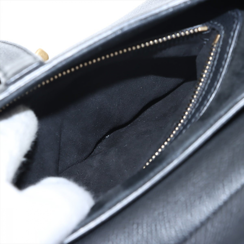 Christian Dior Saddle Grained Calfskin Leather with Strap Handbag Black