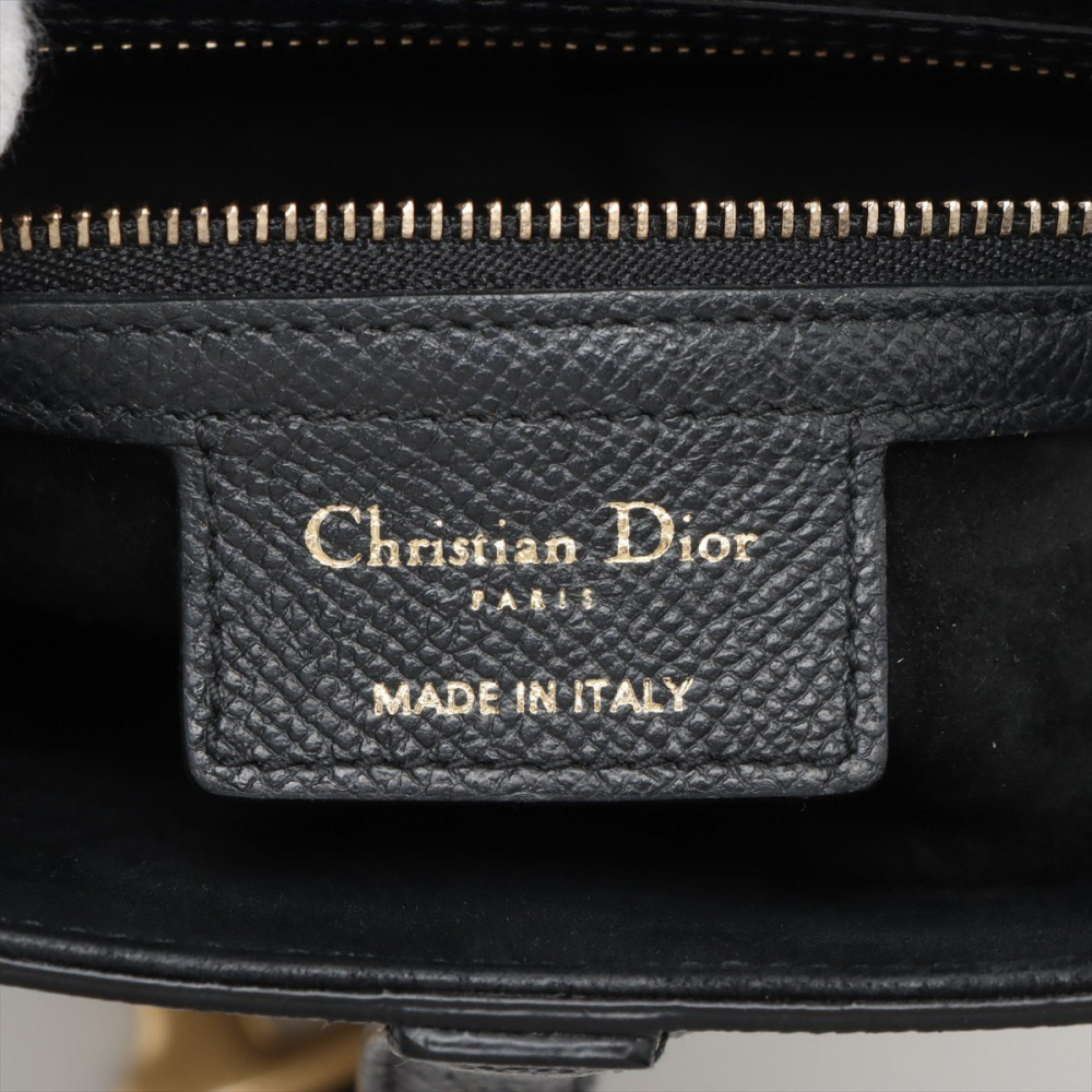 Christian Dior Saddle Grained Calfskin Leather with Strap Handbag Black