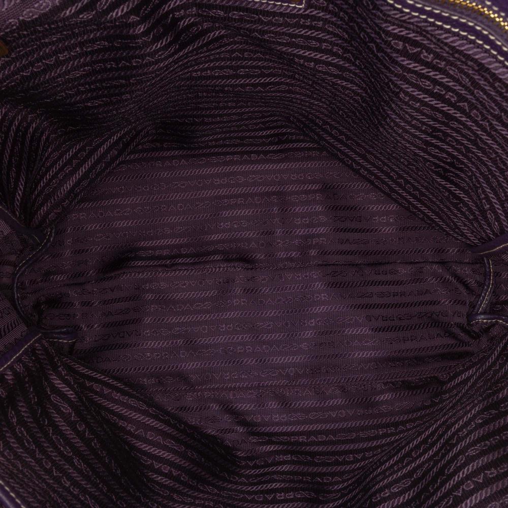 Prada B Prada Purple Violet Calf Leather Vitello Daino Open Convertible Tote Italy