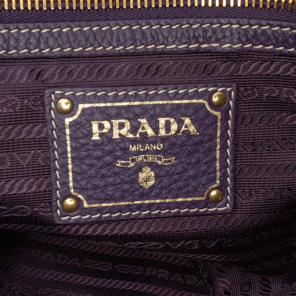 Prada B Prada Purple Violet Calf Leather Vitello Daino Open Convertible Tote Italy