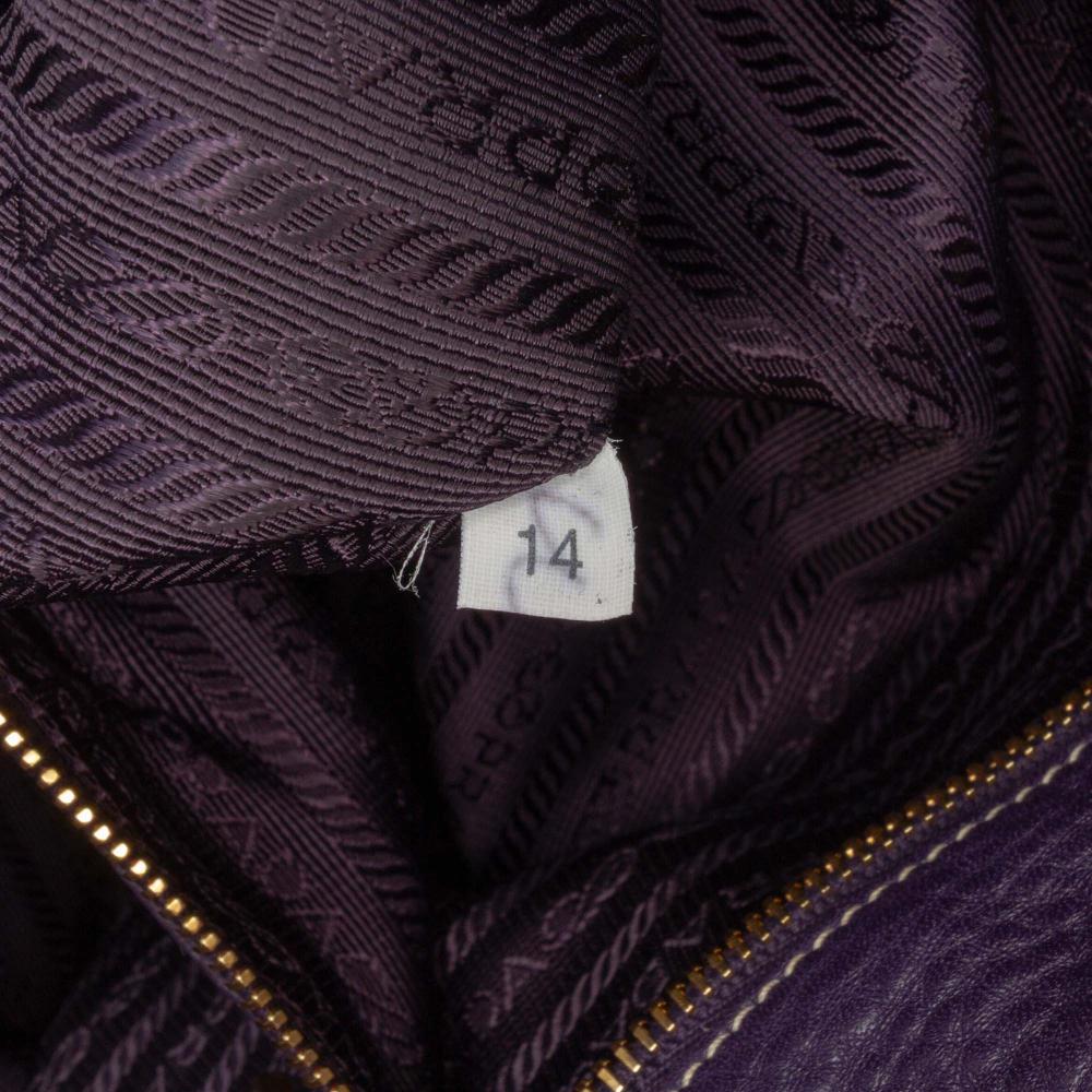 Prada B Prada Purple Violet Calf Leather Vitello Daino Open Convertible Tote Italy