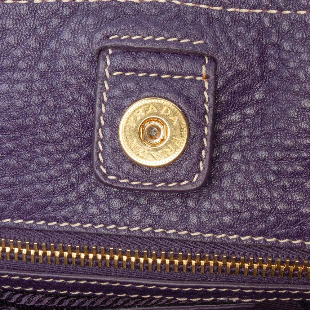 Prada B Prada Purple Violet Calf Leather Vitello Daino Open Convertible Tote Italy