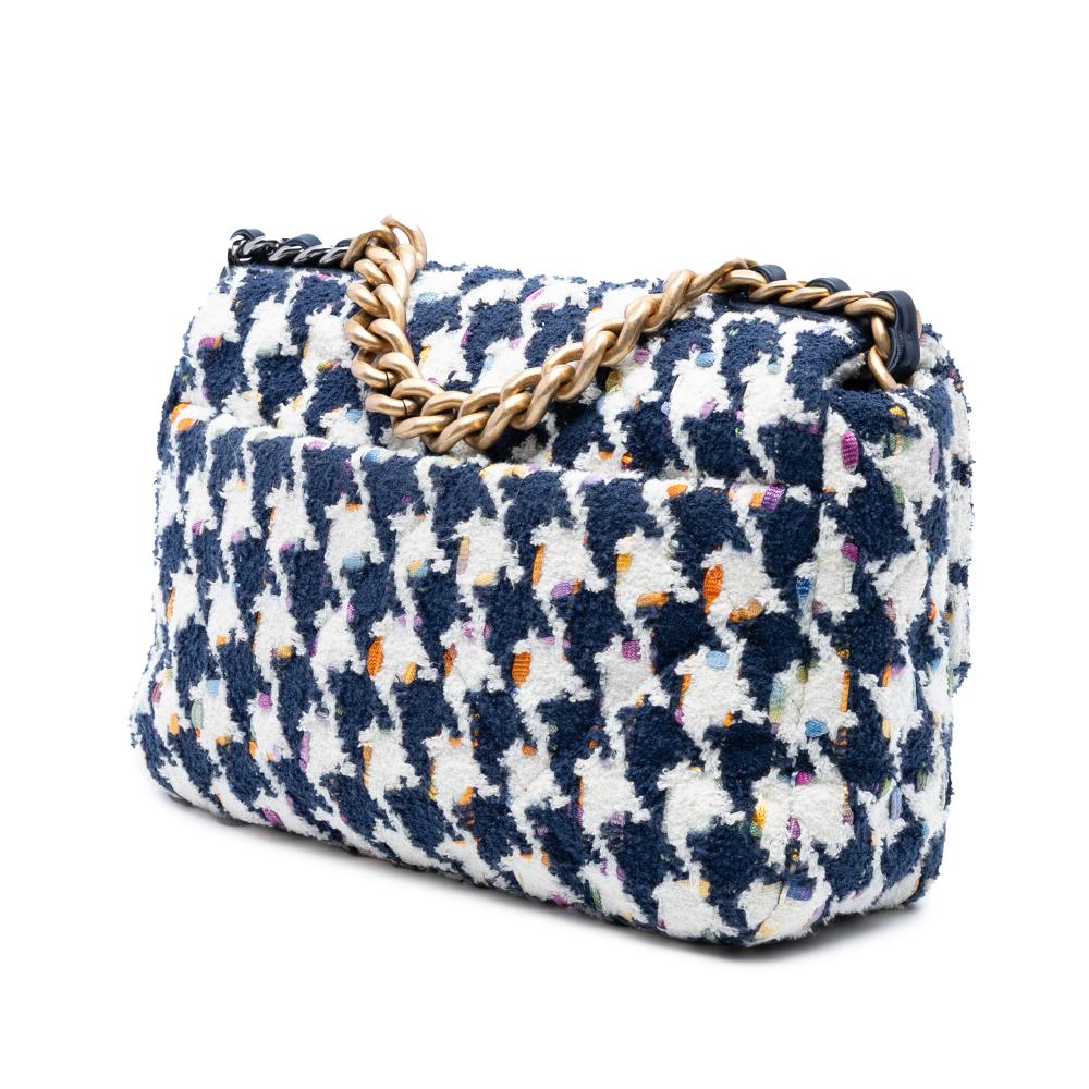 Chanel B Chanel Blue Navy Tweed Fabric Medium Houndstooth 19 Flap Italy
