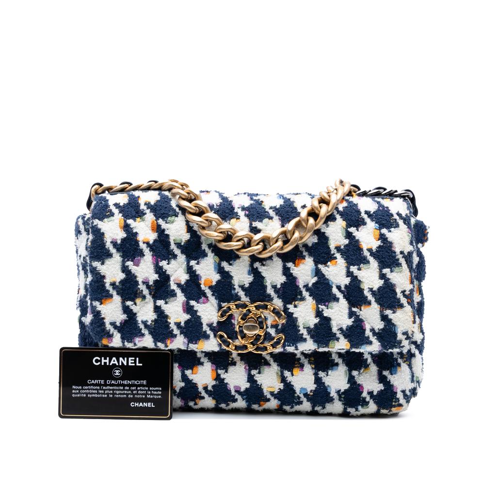 Chanel B Chanel Blue Navy Tweed Fabric Medium Houndstooth 19 Flap Italy