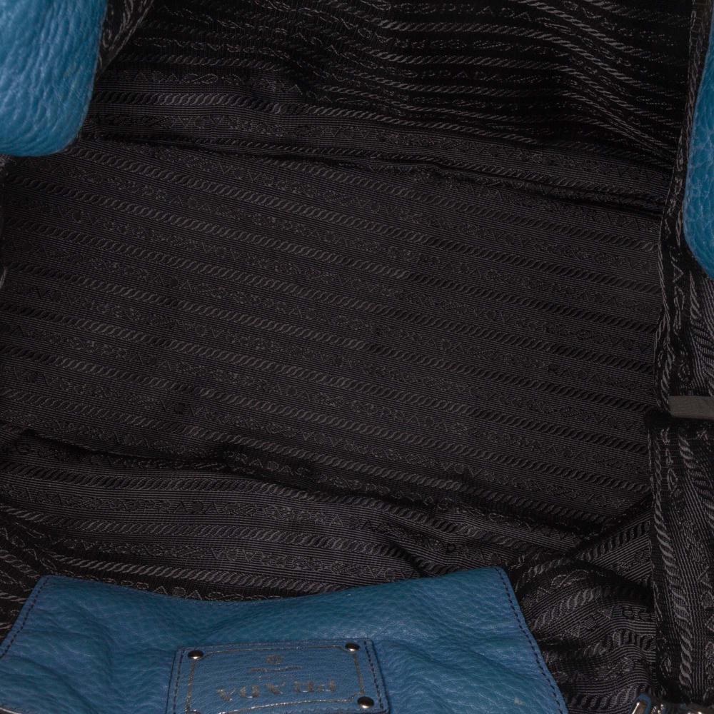 Prada B Prada Blue Calf Leather Vitello Daino Shoulder Bag Italy