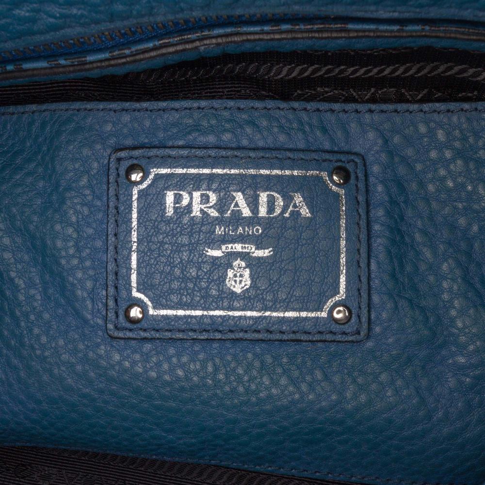Prada B Prada Blue Calf Leather Vitello Daino Shoulder Bag Italy