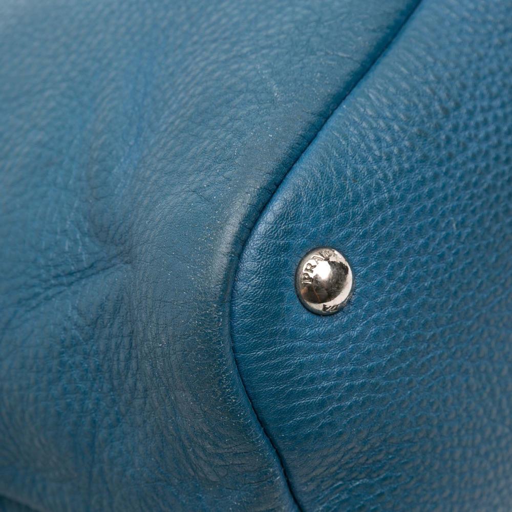 Prada B Prada Blue Calf Leather Vitello Daino Shoulder Bag Italy