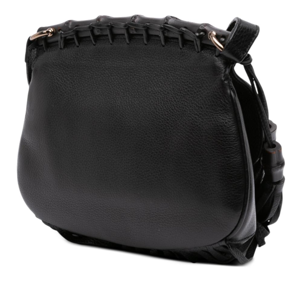 Gucci B Gucci Black Calf Leather Small Bamboo Nouveau Fringe Crossbody Italy