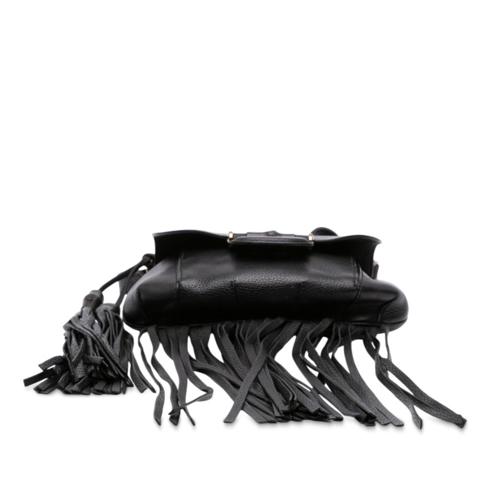 Gucci B Gucci Black Calf Leather Small Bamboo Nouveau Fringe Crossbody Italy
