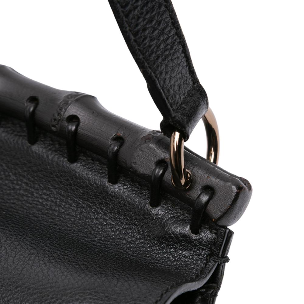 Gucci B Gucci Black Calf Leather Small Bamboo Nouveau Fringe Crossbody Italy