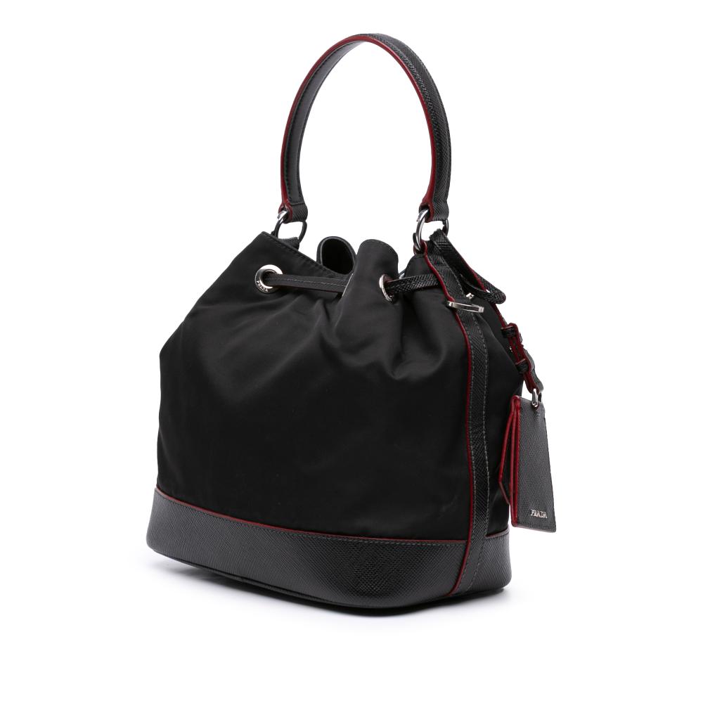 Prada B Prada Black Nylon Fabric Saffiano Trimmed Tessuto Bucket Bag Italy