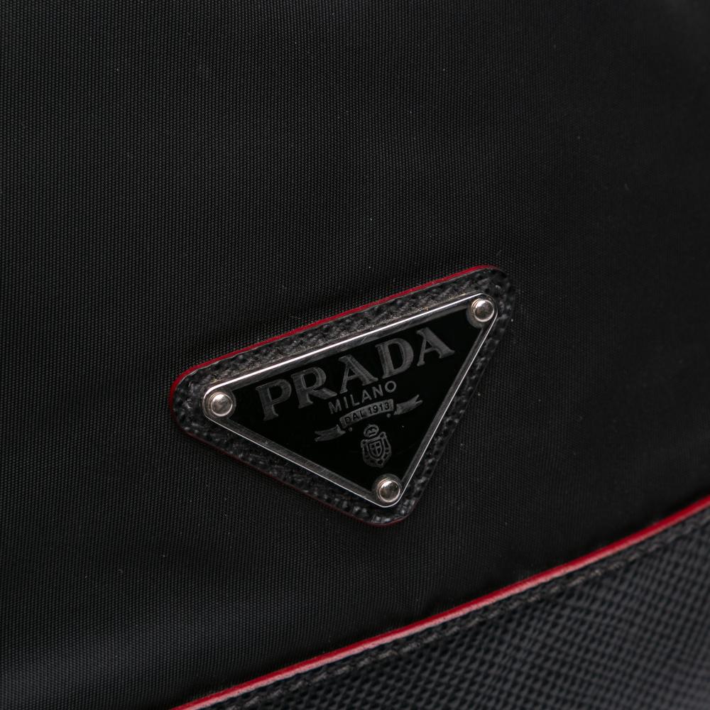 Prada B Prada Black Nylon Fabric Saffiano Trimmed Tessuto Bucket Bag Italy