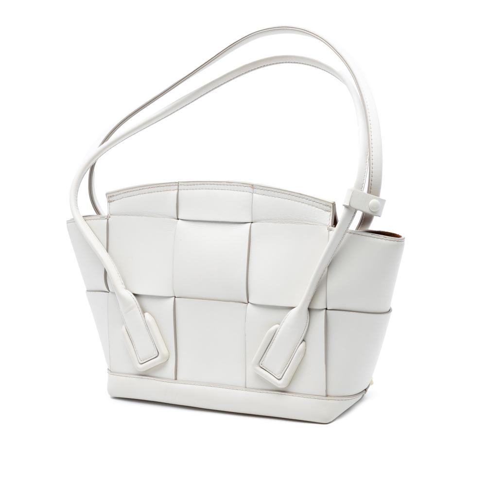 Bottega Veneta B Bottega Veneta White Calf Leather Small skin Maxi Intrecciato Arco Satchel Italy