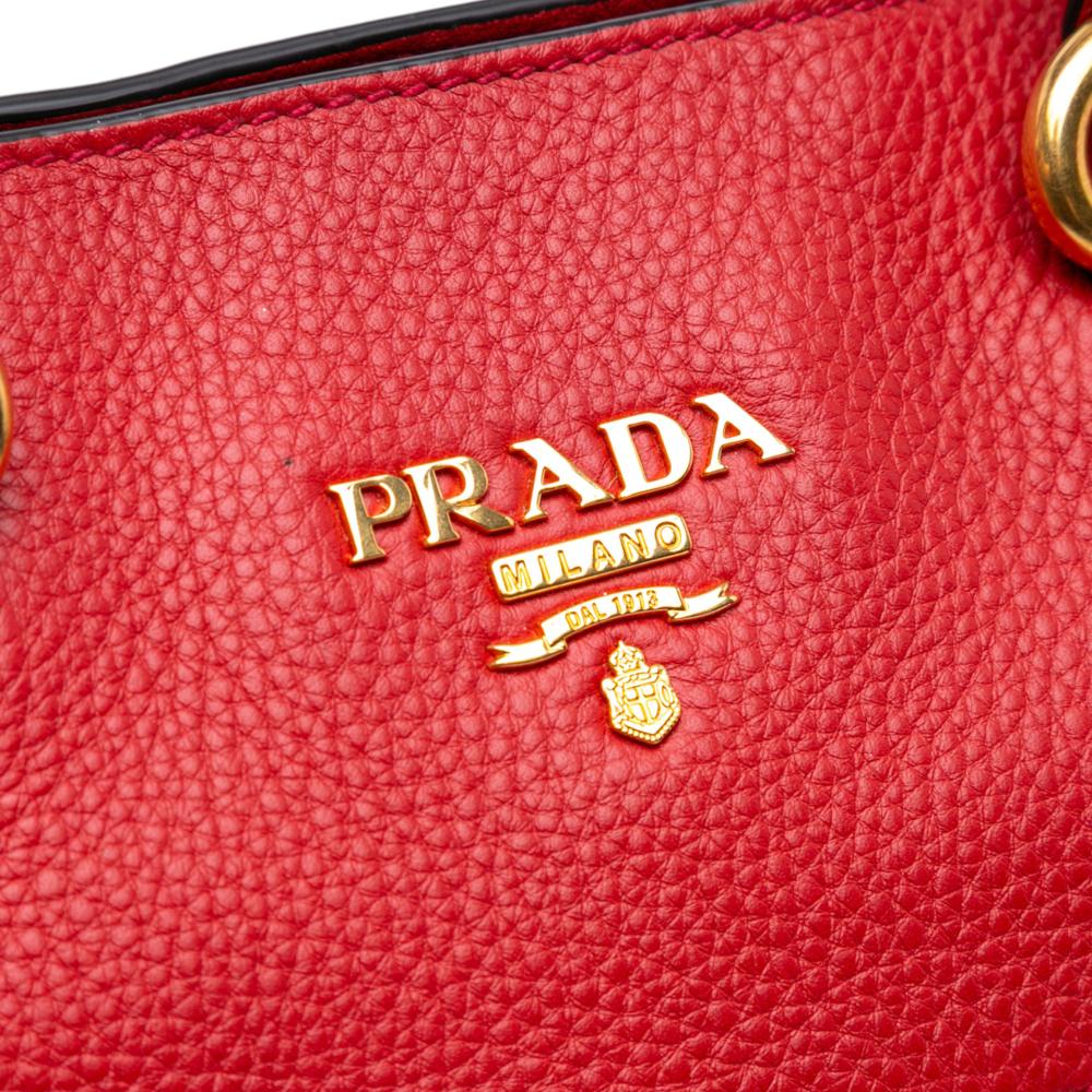 Prada B Prada Red Calf Leather Vitello Daino Open Convertible Tote India
