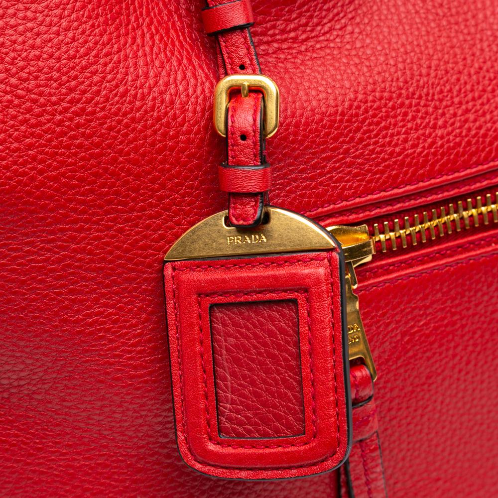 Prada B Prada Red Calf Leather Vitello Daino Open Convertible Tote India