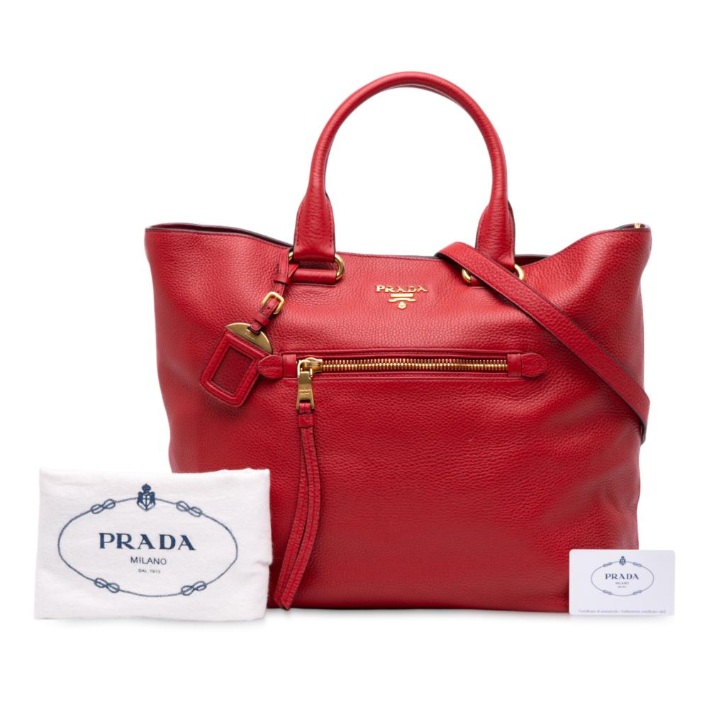 Prada B Prada Red Calf Leather Vitello Daino Open Convertible Tote India