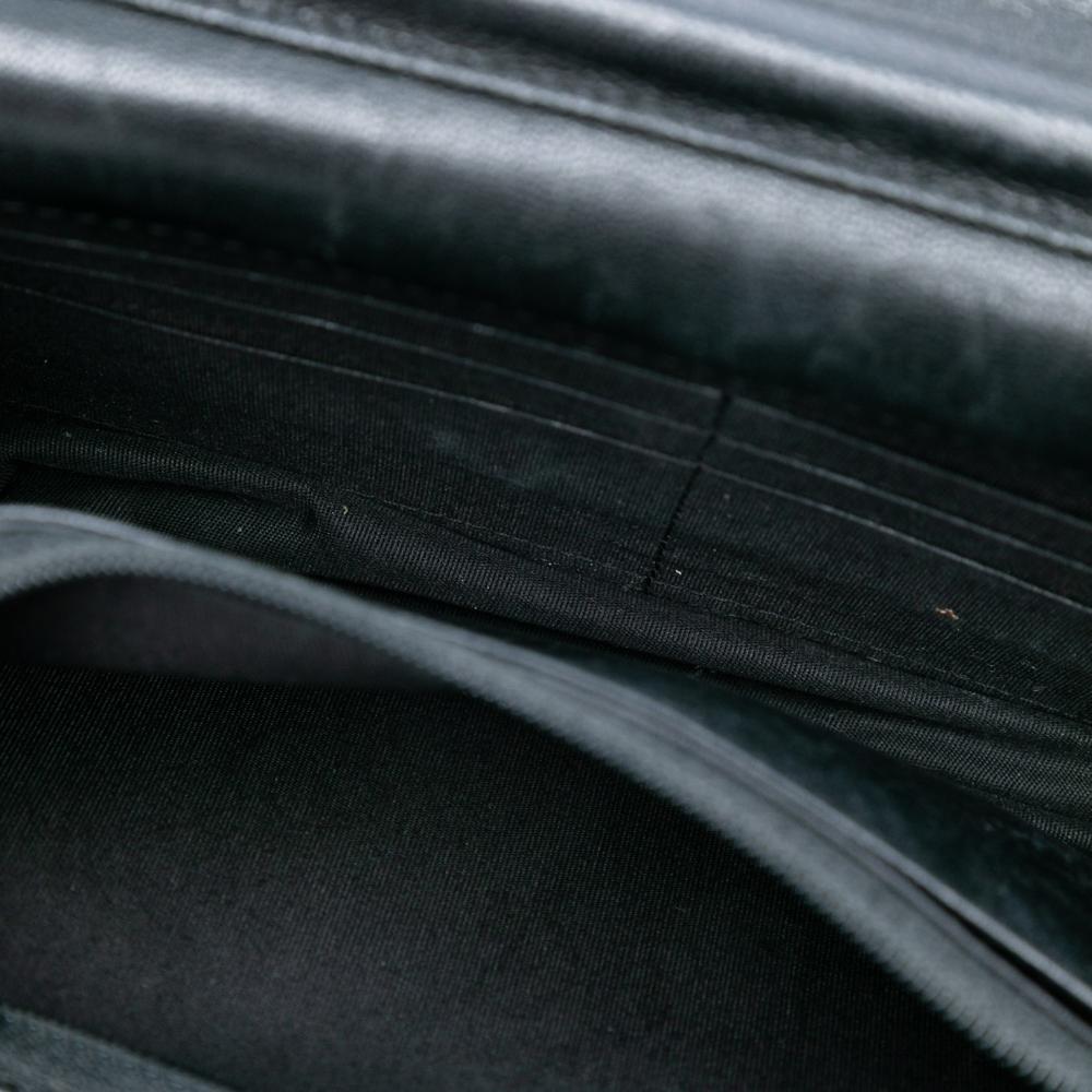 Chanel Black Sheepskin Leather Leather Chevron Sheepskin Mademoiselle Vintage Wallet on Chain Italy