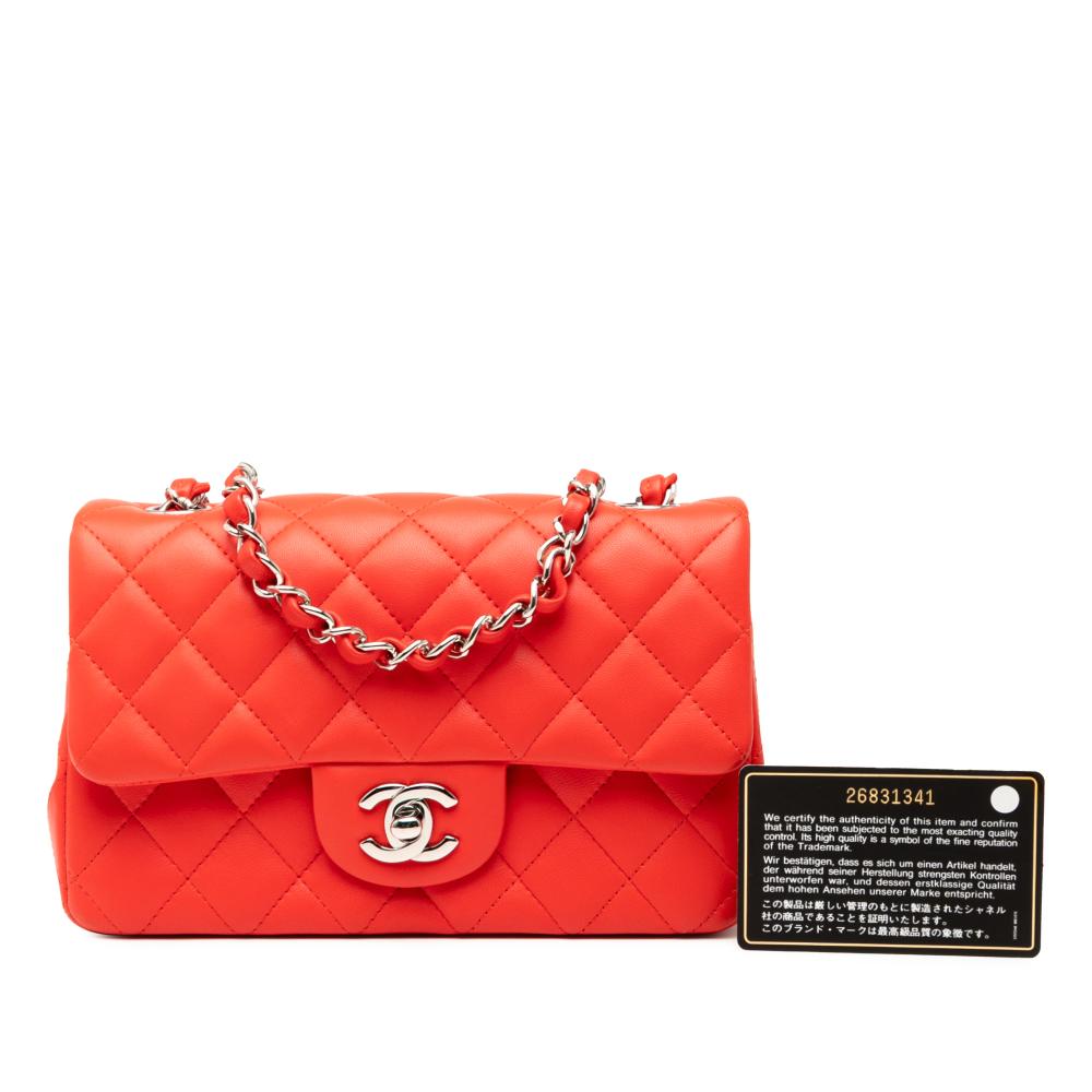 Chanel B Chanel Red Lambskin Leather Leather Mini Rectangular Classic Lambskin Single Flap France