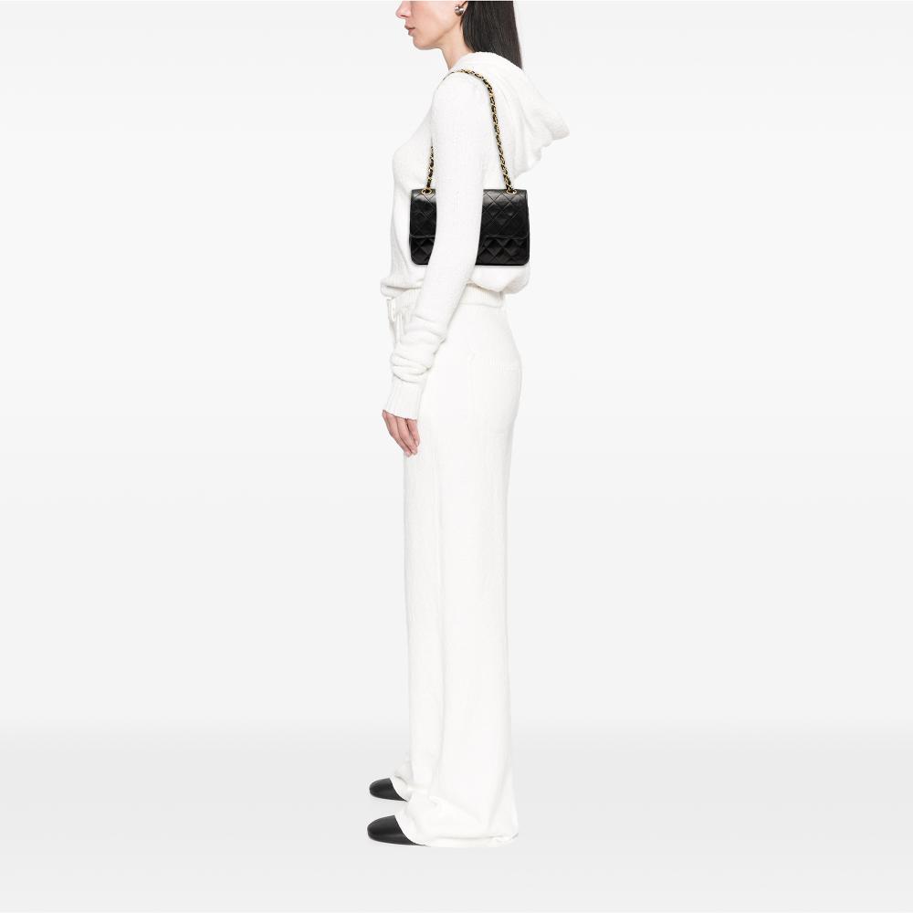 Chanel B Chanel Black Lambskin Leather Leather Small CC Quilted Lambskin Double Flap France