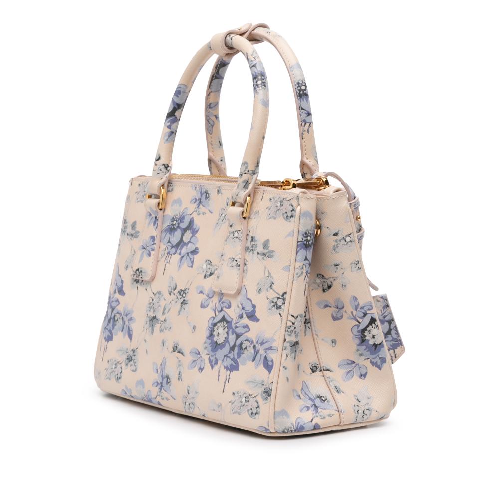 Prada AB Prada Pink Light Pink Saffiano Leather Small Lux Galleria Floral Print Double Zip Satchel Italy