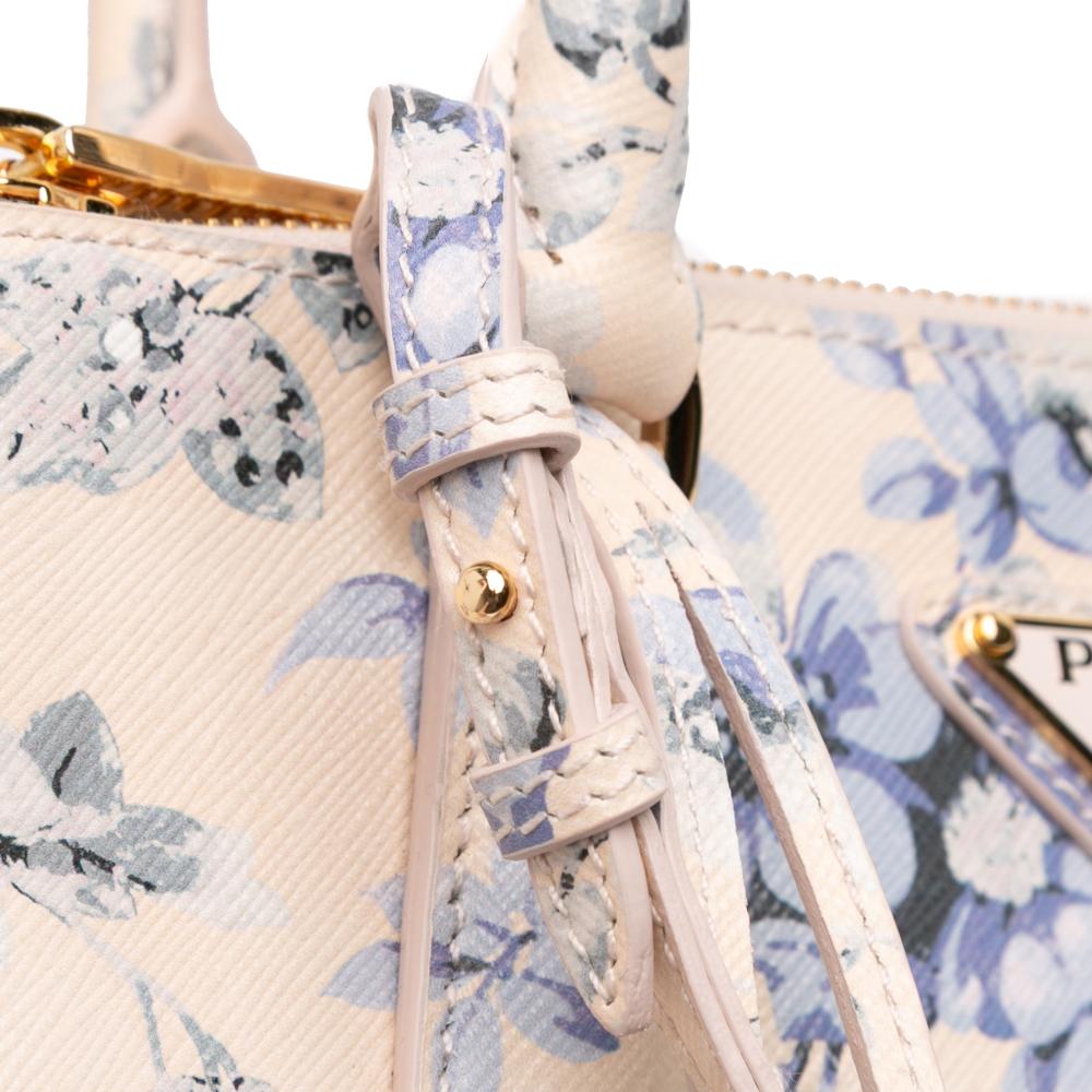 Prada AB Prada Pink Light Pink Saffiano Leather Small Lux Galleria Floral Print Double Zip Satchel Italy
