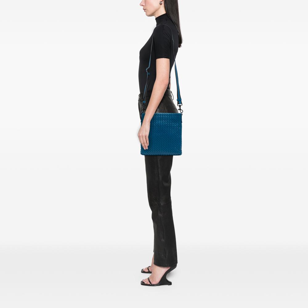 Bottega Veneta AB Bottega Veneta Blue Nappa Leather Leather Nappa Intrecciato VN Crossbody Italy
