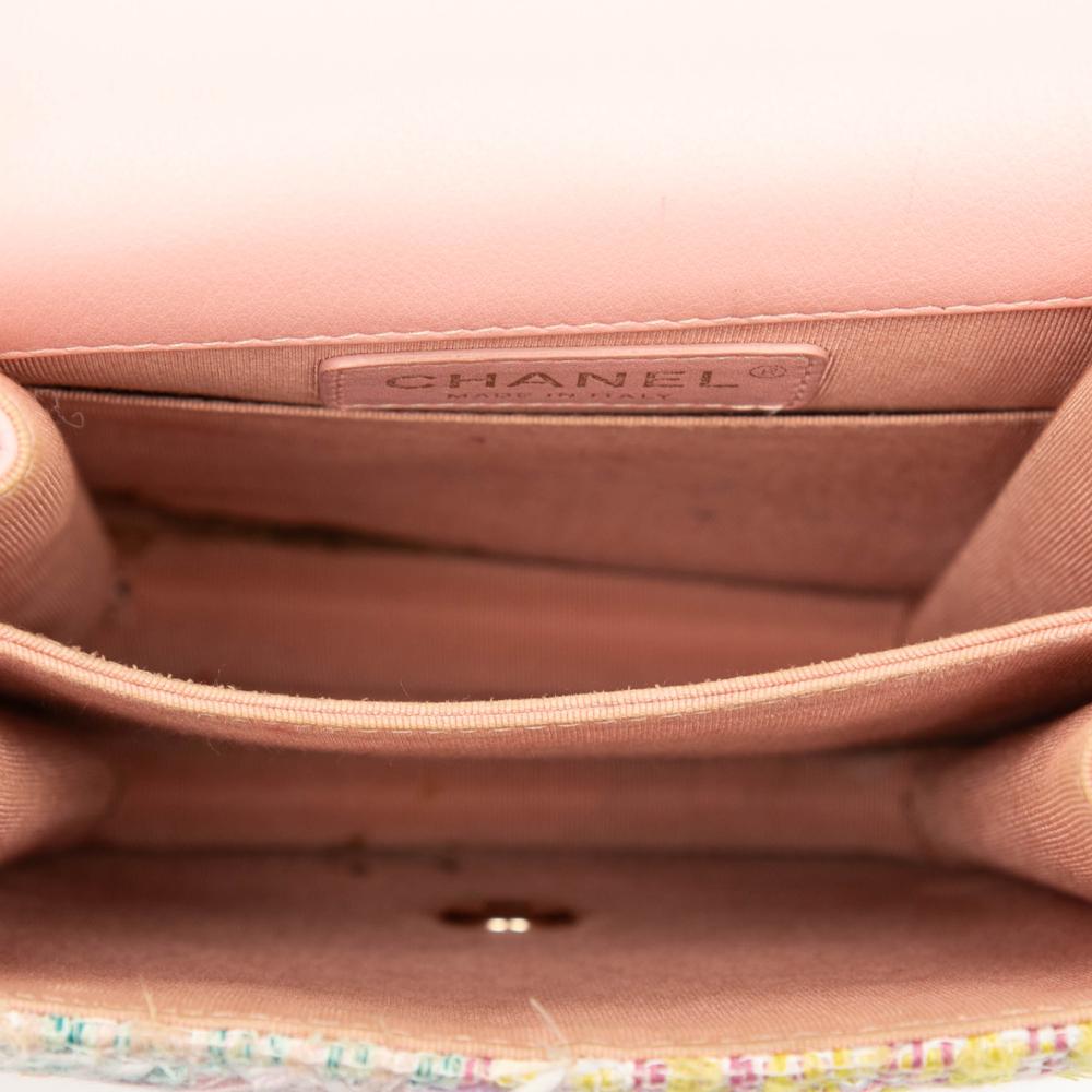 Chanel B Chanel Pink Light Pink Tweed Fabric Quilted and Calfskin North South Boy Flap Italy