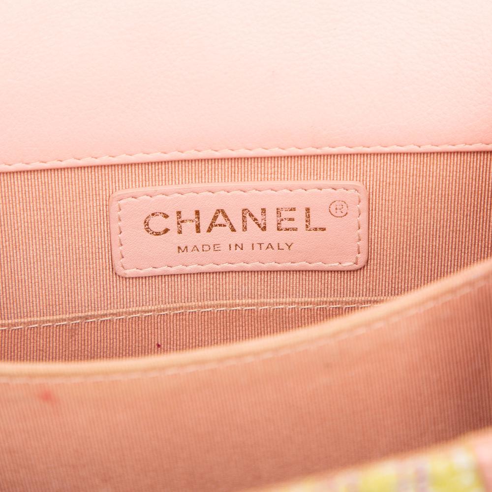 Chanel B Chanel Pink Light Pink Tweed Fabric Quilted and Calfskin North South Boy Flap Italy