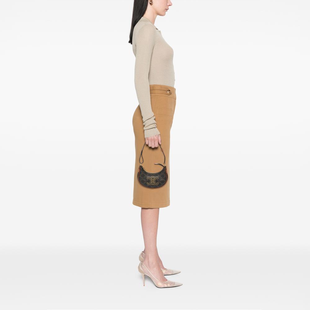 Celine AB Celine Brown Dark Brown Coated Canvas Fabric Mini Triomphe Ava Shoulder Bag Italy