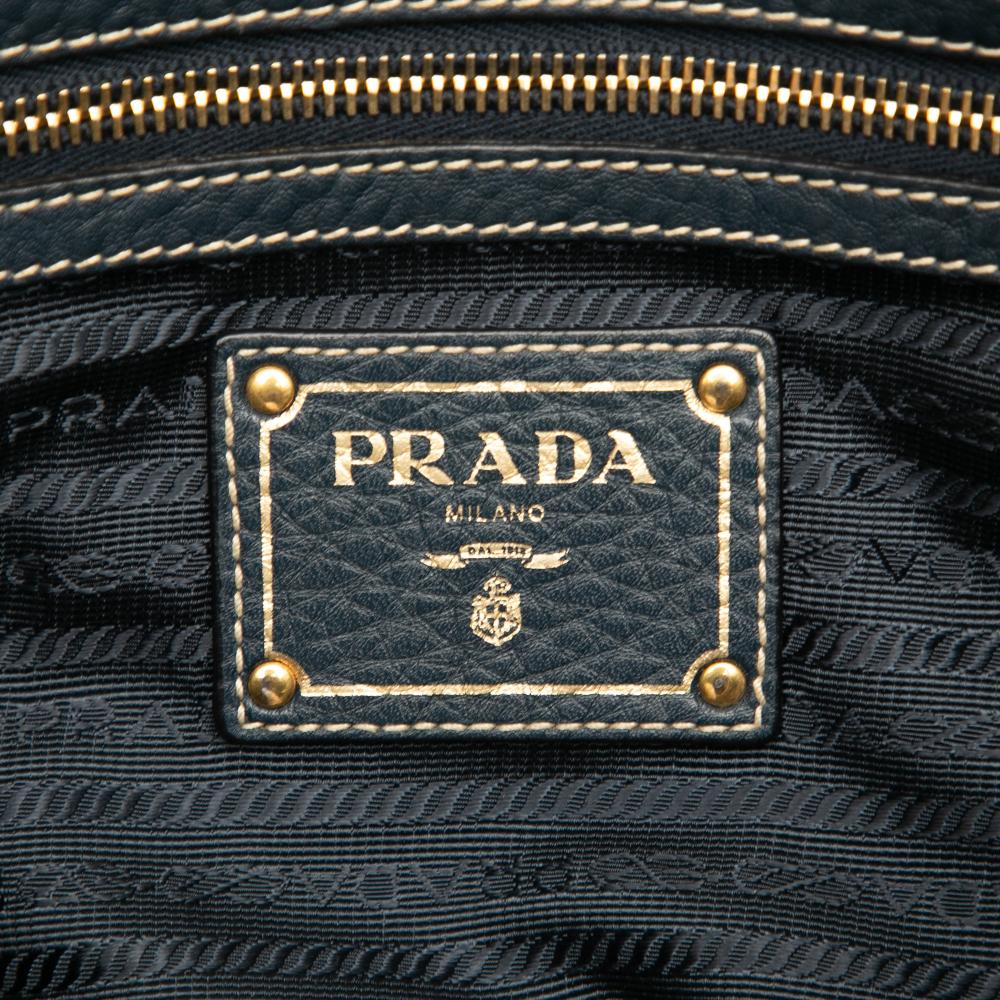 Prada B Prada Blue Navy Calf Leather Vitello Daino Zip Top Satchel China