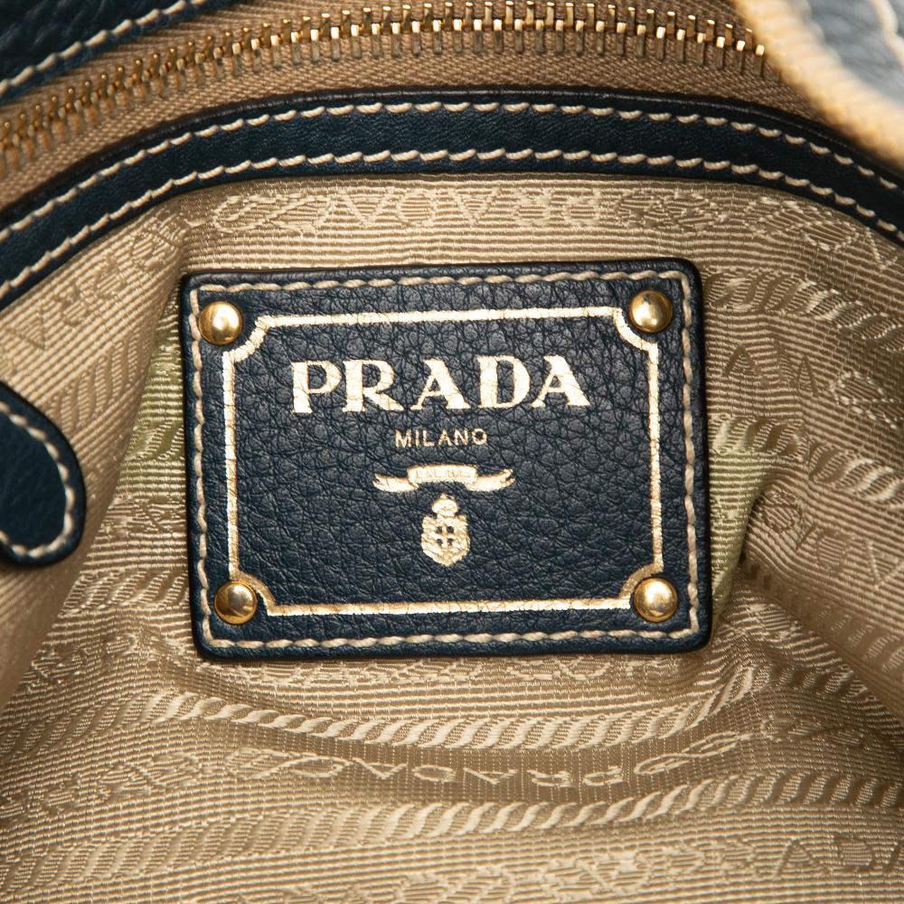 Prada B Prada Blue Navy Calf Leather Vitello Daino Zip Top Satchel China
