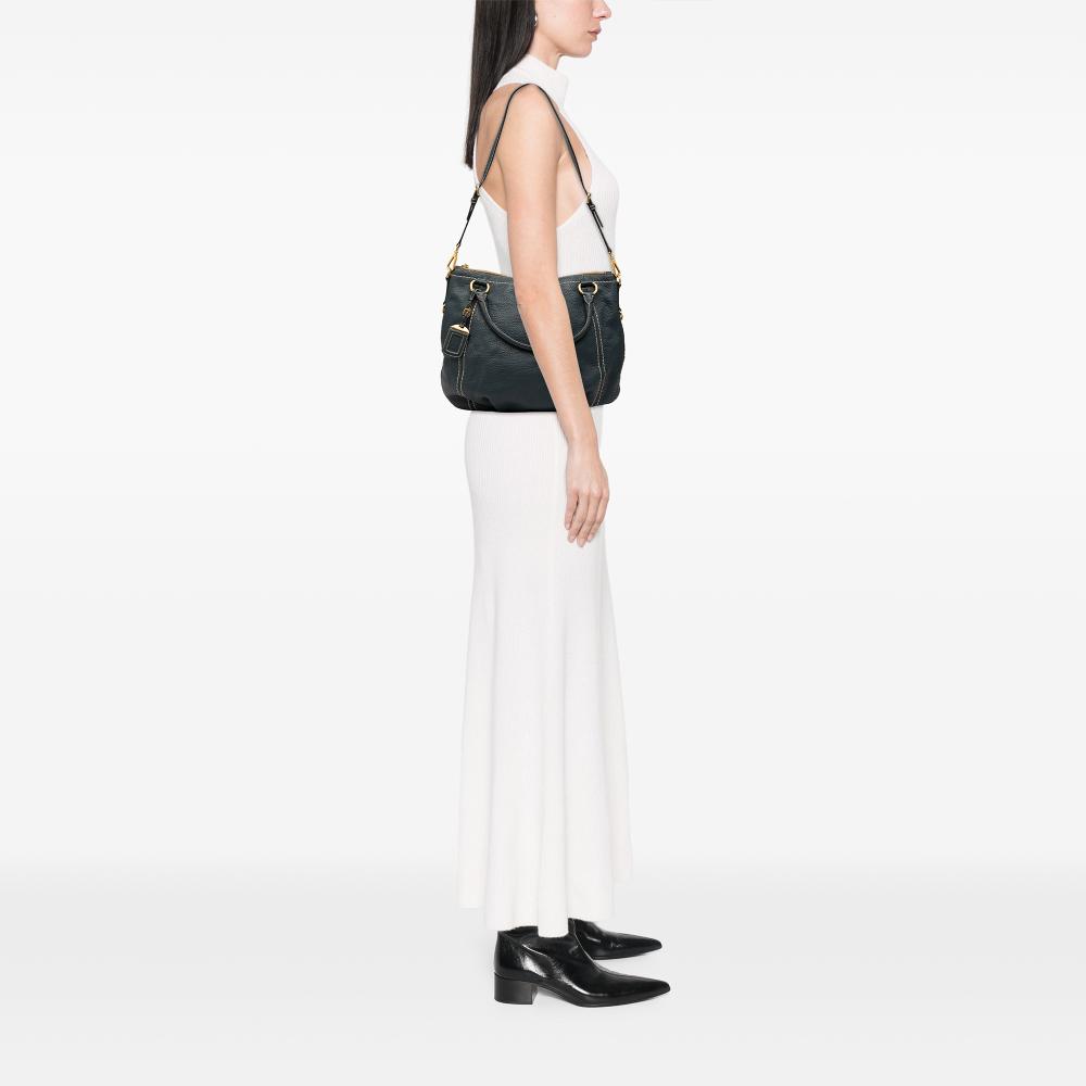 Prada B Prada Blue Navy Calf Leather Vitello Daino Zip Top Satchel China