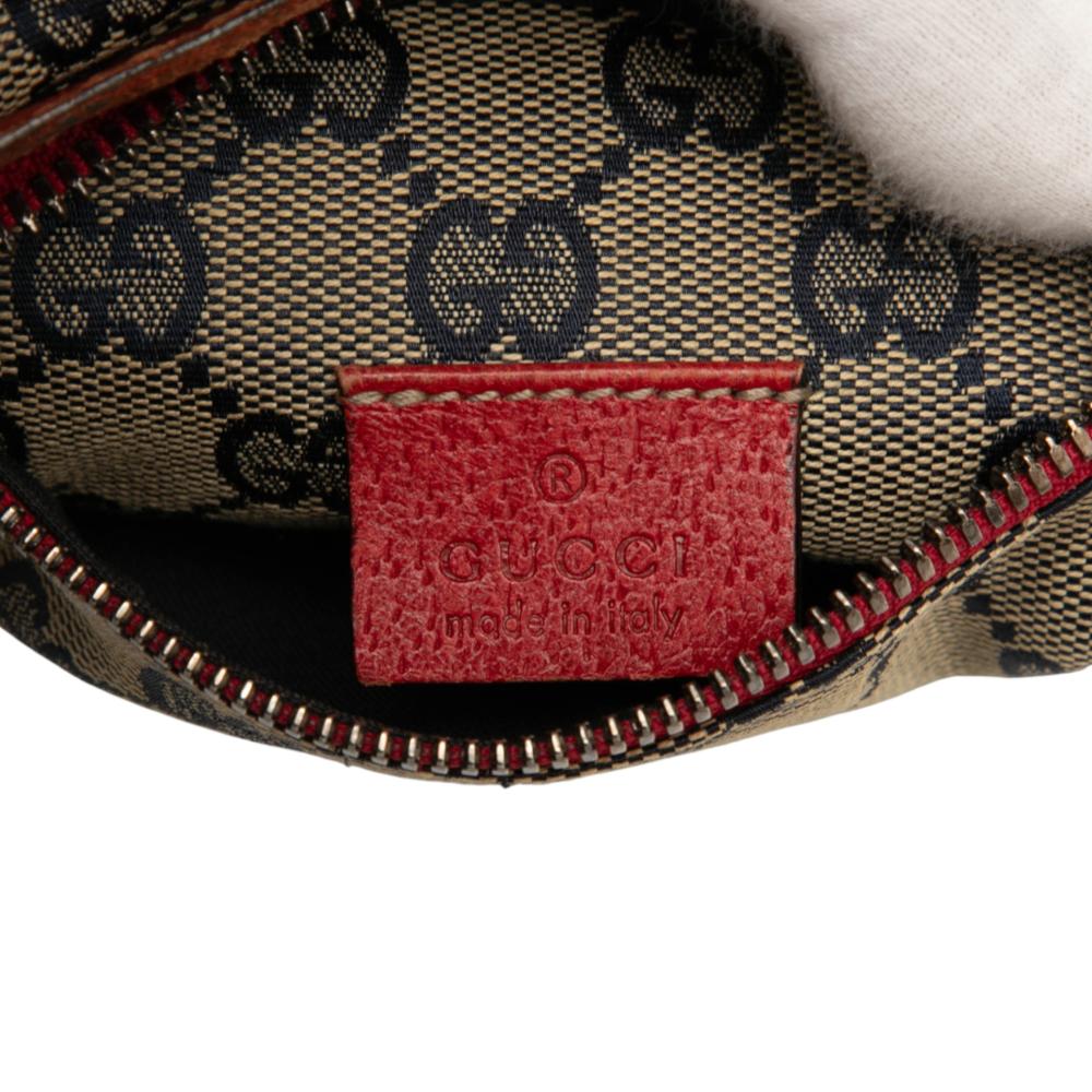 Gucci B Gucci Brown Beige with Red Canvas Fabric GG Web Double Pocket Belt Bag Italy