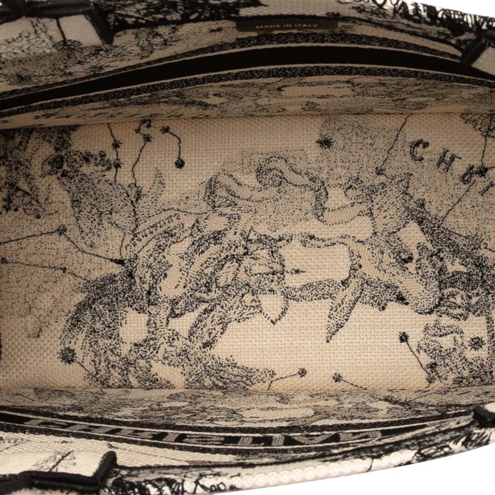Christian Dior B Dior White Canvas Fabric Medium Embroidered Zodiac Toile De Jouy Book Tote Italy