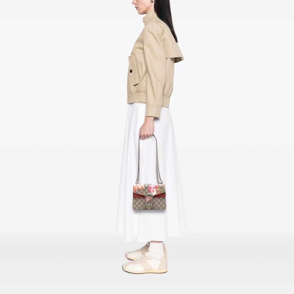 Gucci AB Gucci Brown Beige Coated Canvas Fabric Small GG Supreme Blooms Dionysus Crossbody Italy