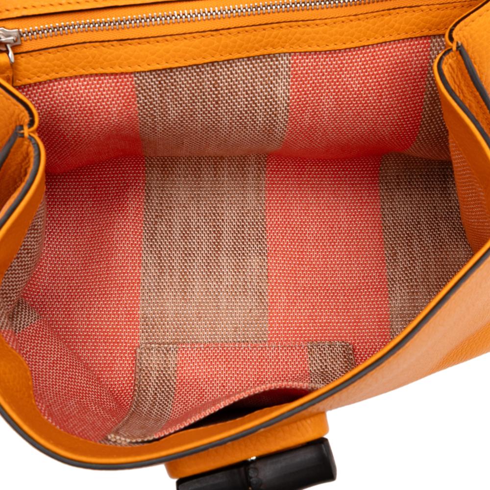 Gucci AB Gucci Orange Calf Leather Small Bamboo Daily Satchel Italy