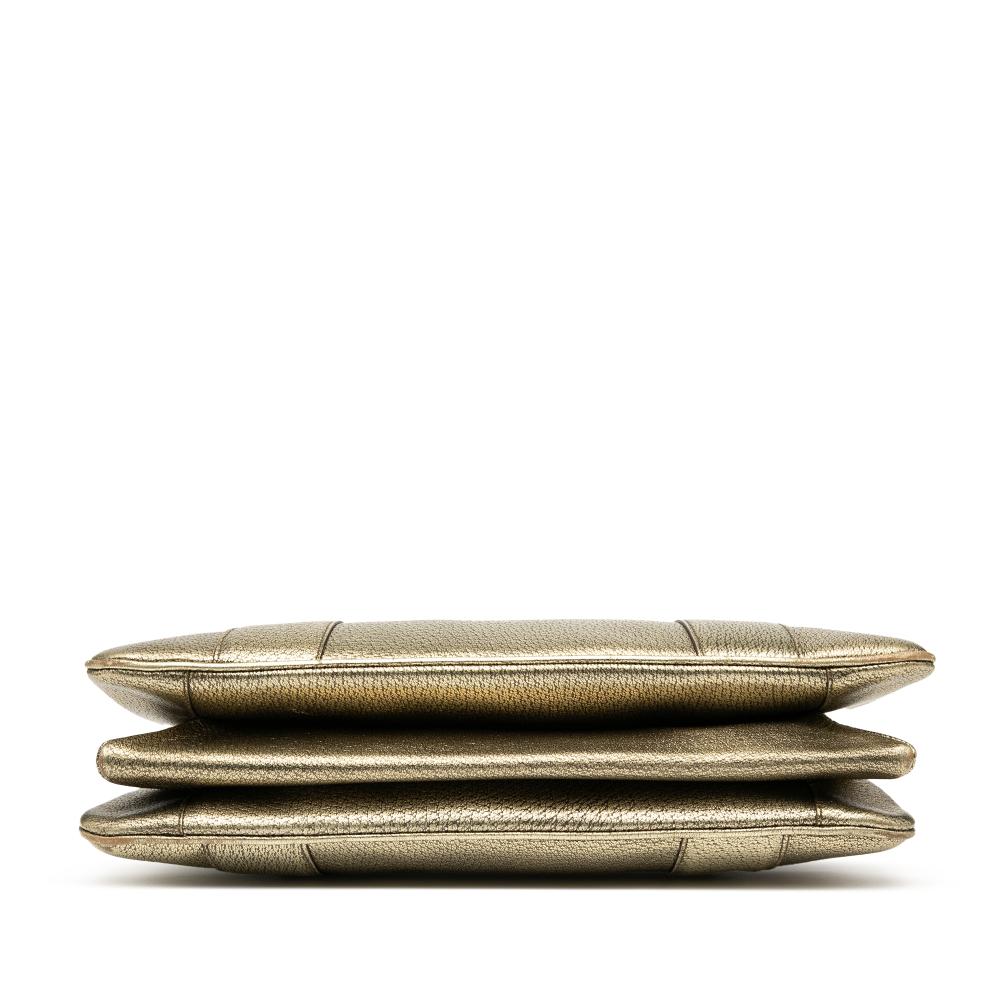 Gucci B Gucci Gold Calf Leather Metallic skin Metal Bamboo Handbag Italy