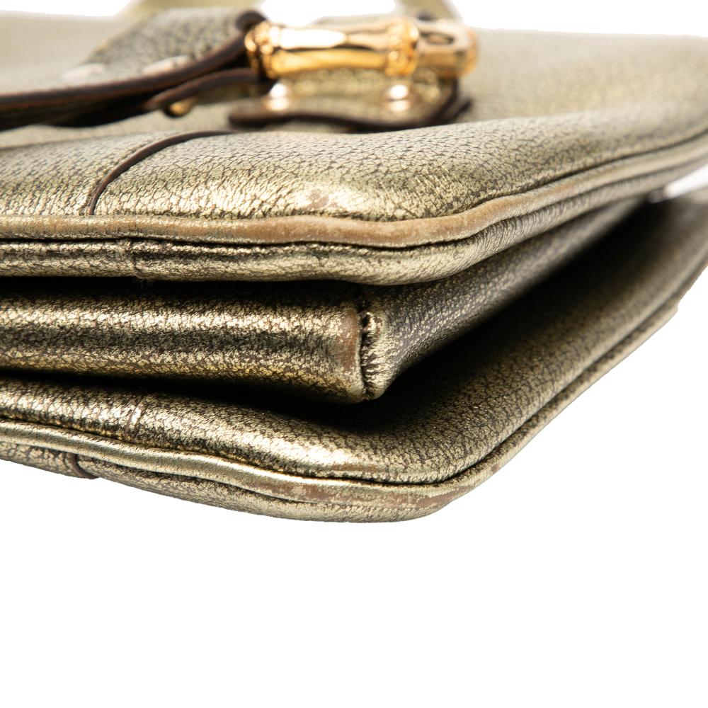 Gucci B Gucci Gold Calf Leather Metallic skin Metal Bamboo Handbag Italy