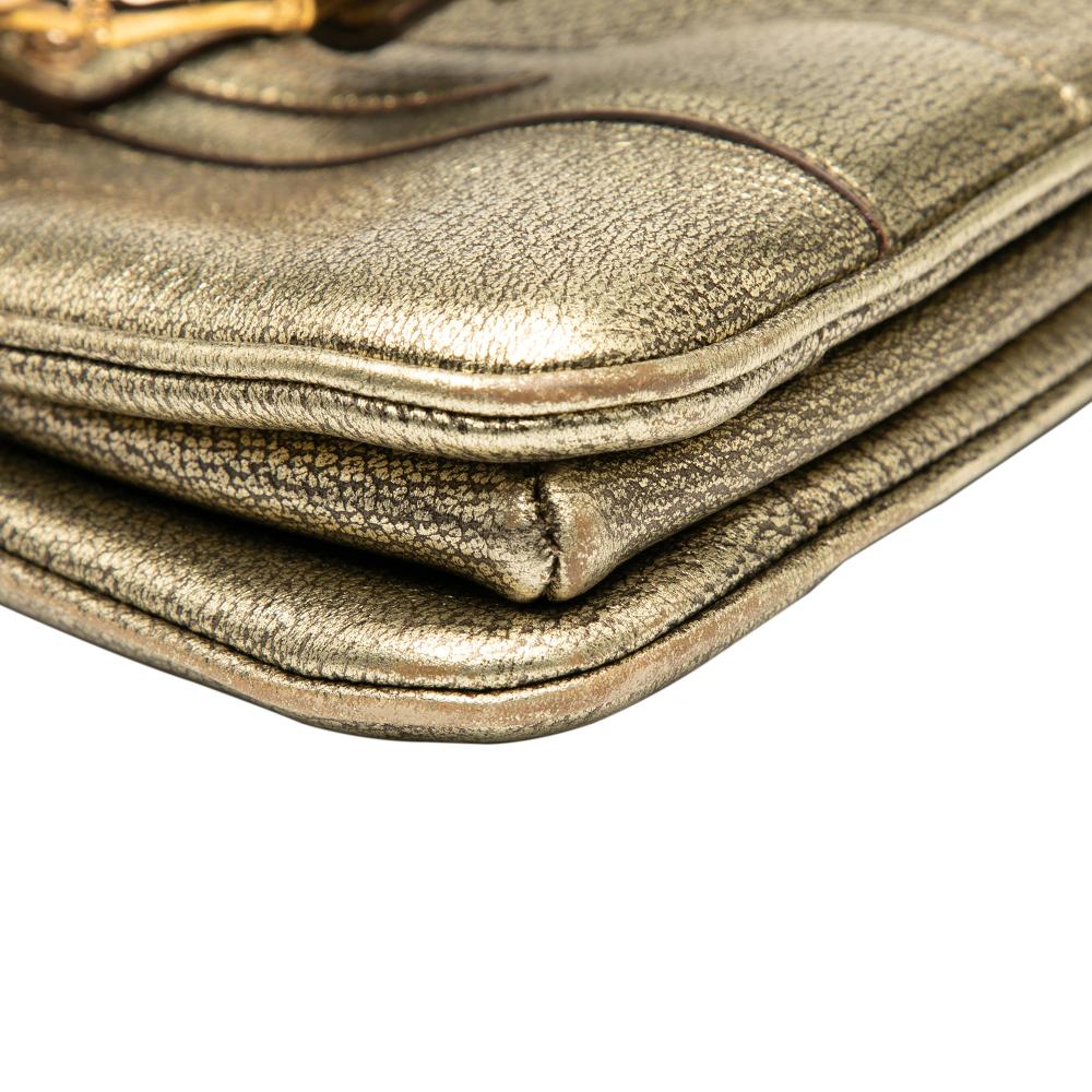 Gucci B Gucci Gold Calf Leather Metallic skin Metal Bamboo Handbag Italy